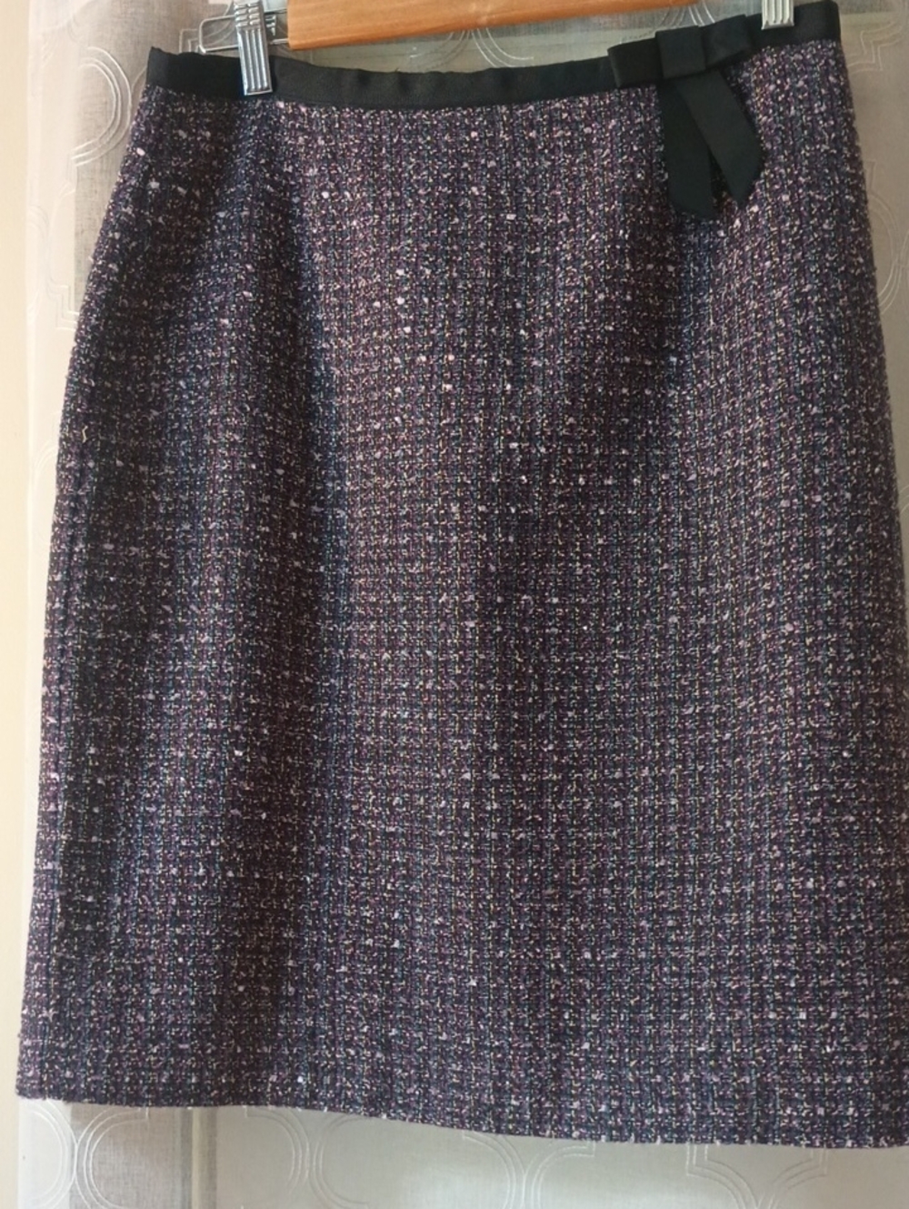 Requirements Purple Tweed Pencil Skirt with Black Trim & Bow